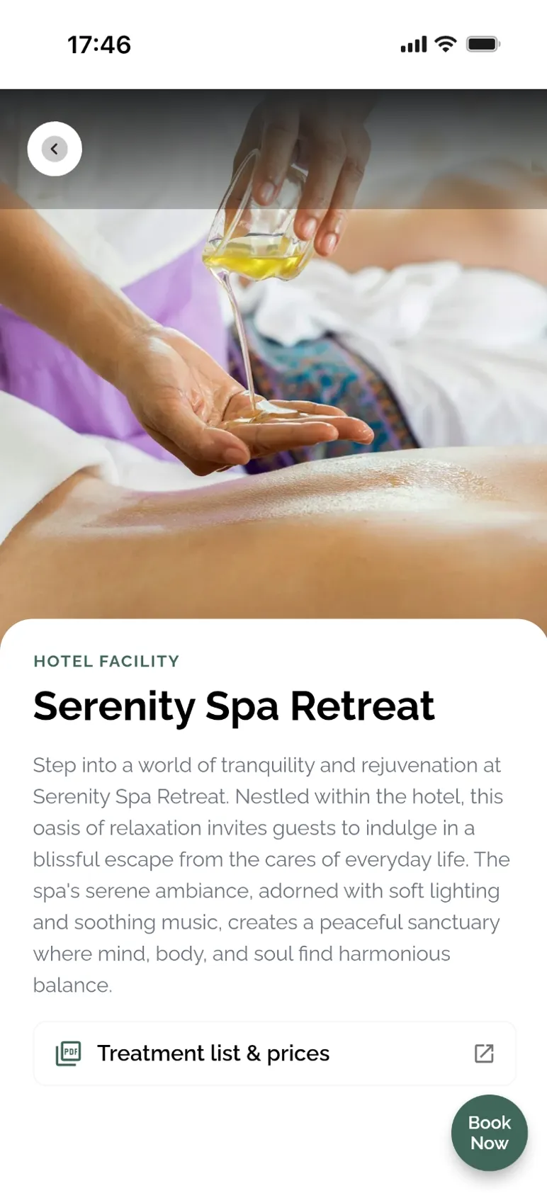 Hotel services — app screen